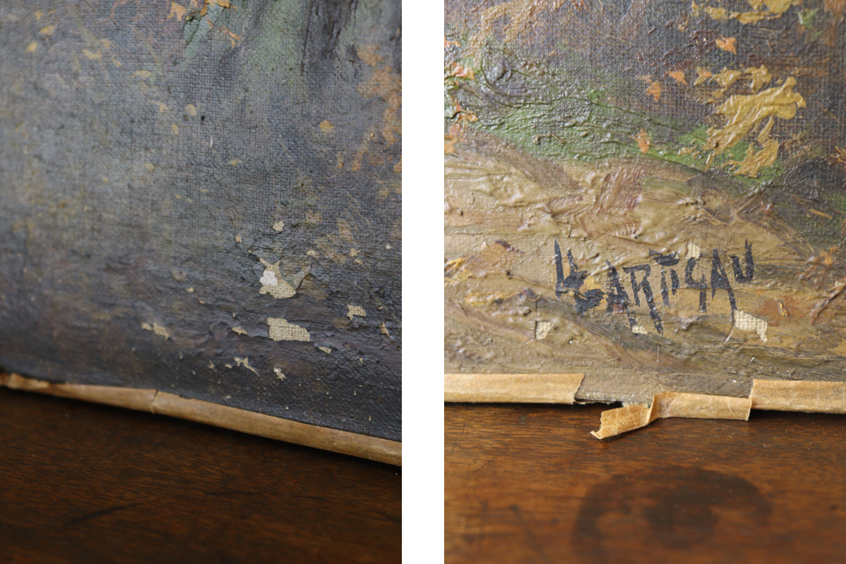 Q117-2 フランスの古い絵画 風景画 夕焼け